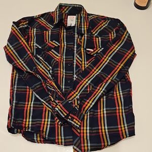 Topo Designs Men's Casual Plaid Shirt - Dark Blue, Red, Yellow
